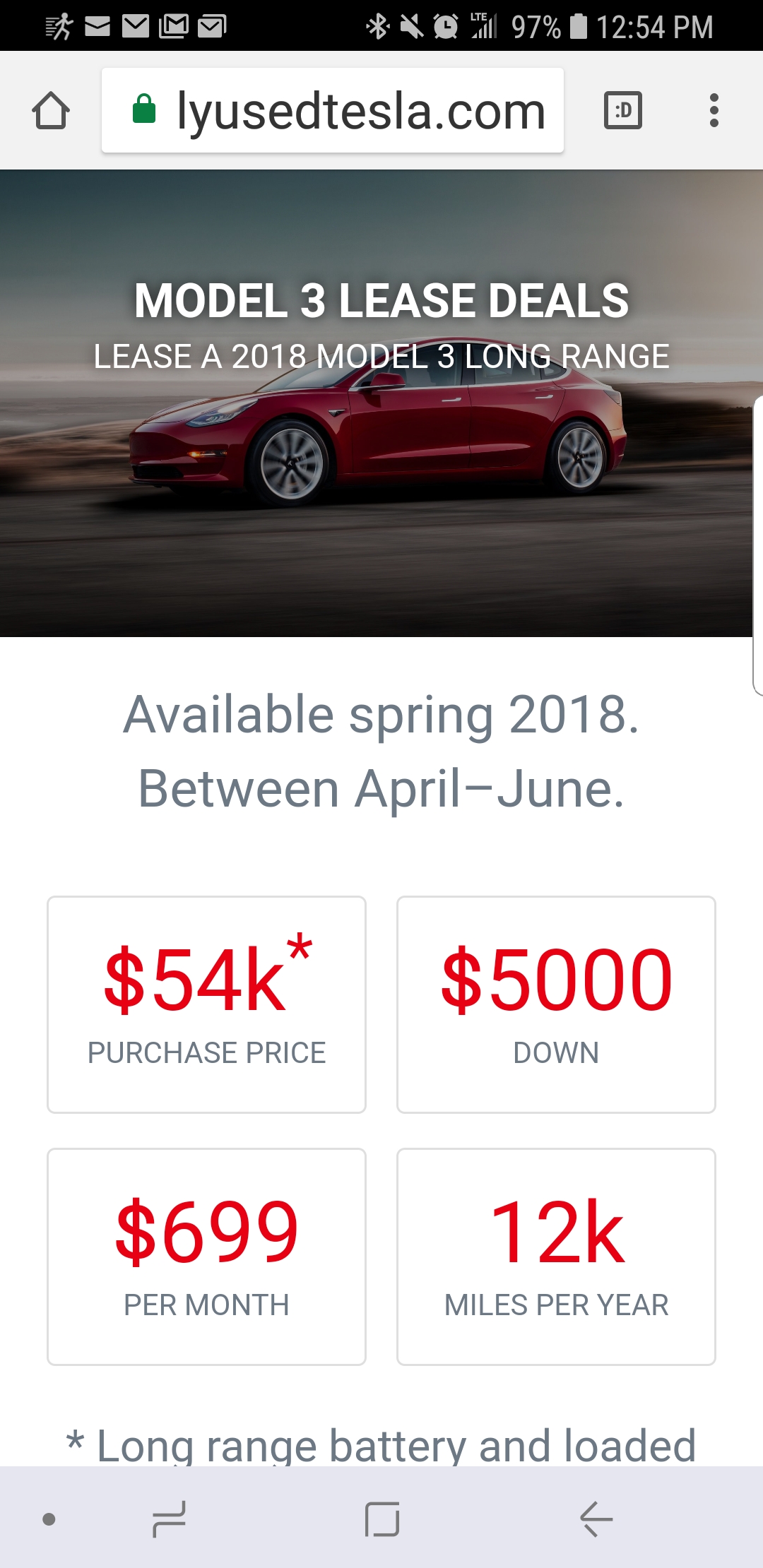 tesla 3 lease price