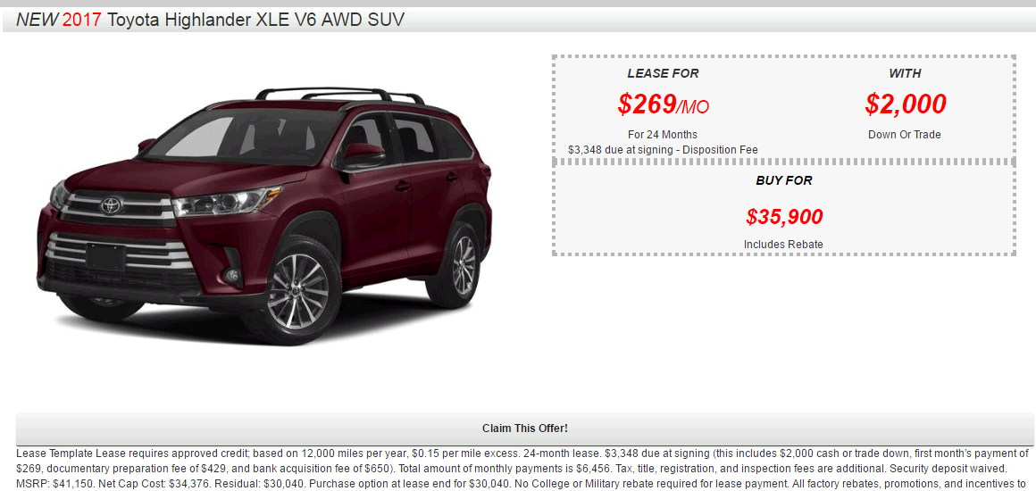 Lease Template Requires Approved Credit Based On 12 000 Miles Per Year 0 15 Mile Excess 24 Month 3 348 Due At Signing This Includes