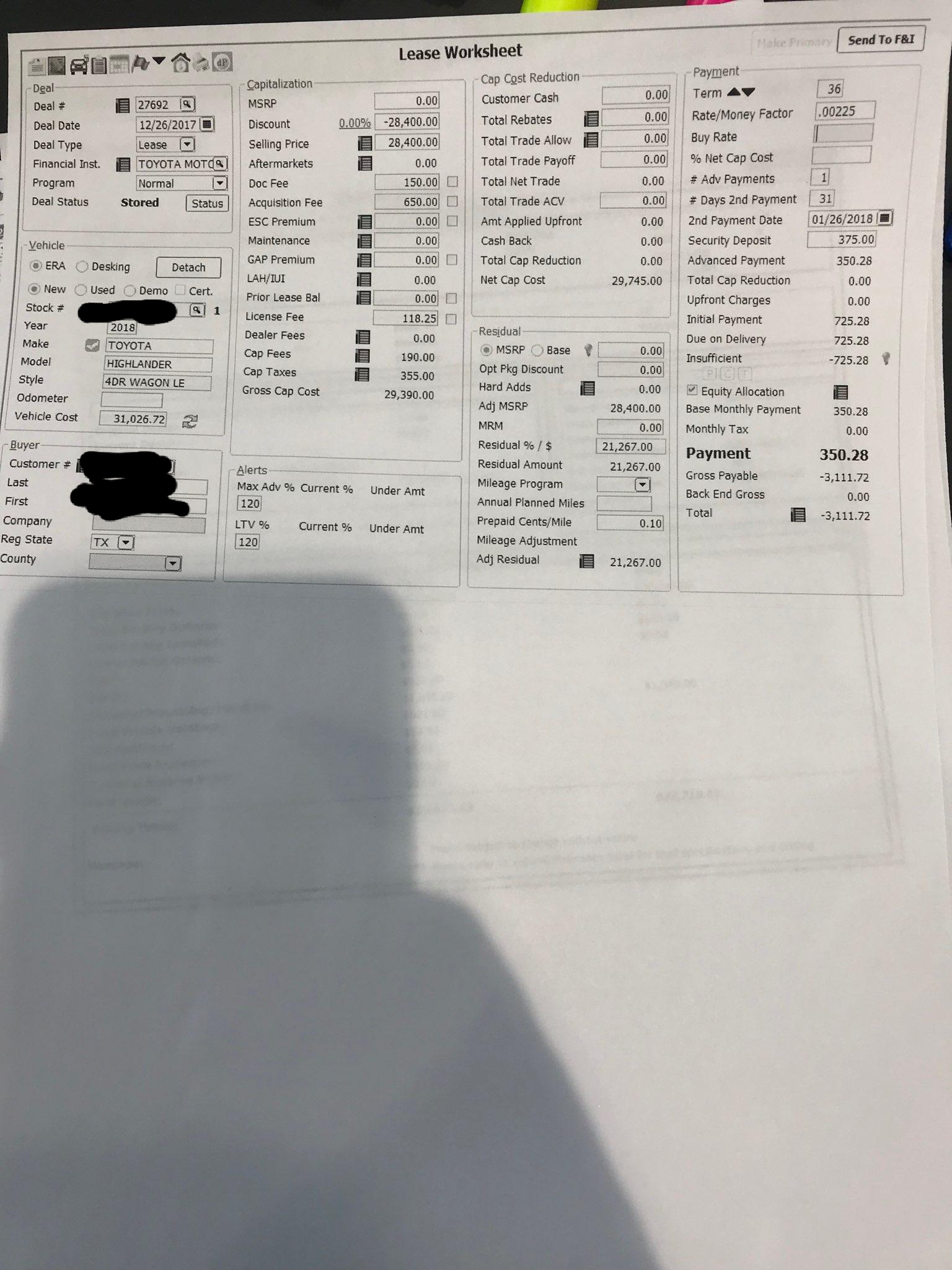 2018 Toyota Highlander SE - thoughts? - Share a Deal - Leasehackr Forum