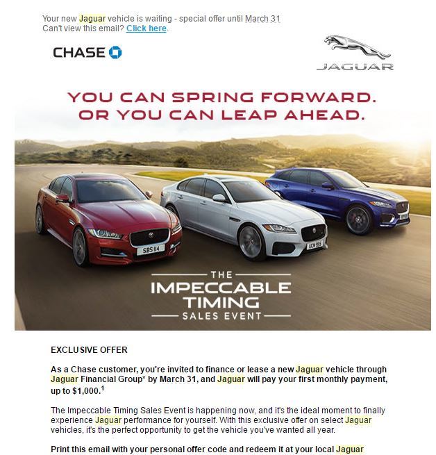 Received 1 000 Jaguar Lease Incentive From Chase Ask The Hackrs 